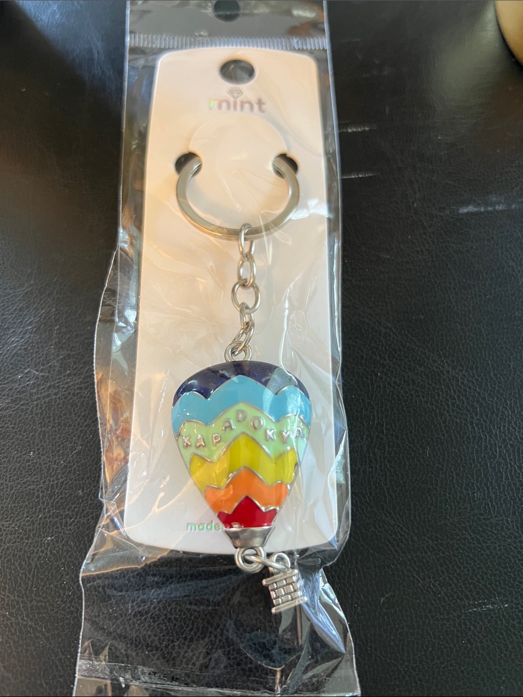 Hot Air Balloon Nip Rainbow Chevron And Silver Keychain - Multi Colored Enamel